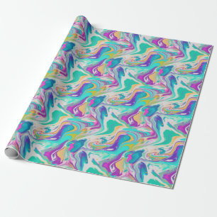 Papier Cadeau Cool de Marbre blanc bleu violet de peinture Moti