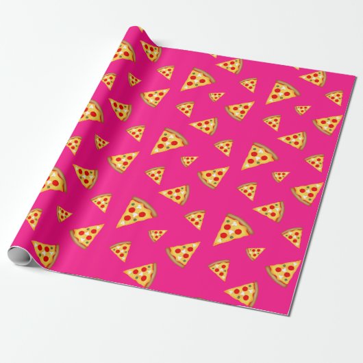Papier Cadeau Cool et amusant pizza tranches motif rose chaud (Déroulé)