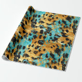 Papier Cadeau Cool Gold Aqua Leopard (Déroulé)