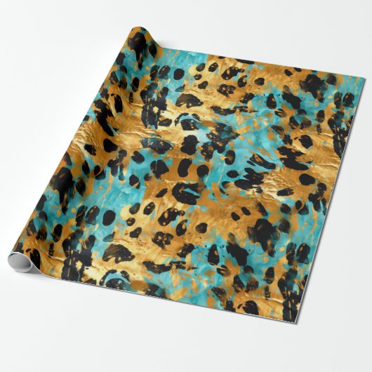 Papier Cadeau Cool Gold Aqua Leopard (Déroulé)