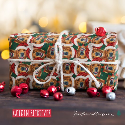 Papier Cadeau Cool Golden Retriever Face Motif de Noël