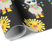 Papier Cadeau Cool Llama et le Motif souriant Kawaii Sun (Coin rond)