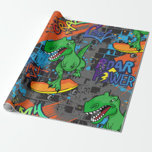 Papier Cadeau Cool lumineux motif transparent avec dinosaure sur