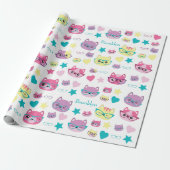 Papier Cadeau Cool Pastel Chats Avec Verres Motif (Déroulé)