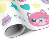 Papier Cadeau Cool Pastel Chats Avec Verres Motif (Coin rond)