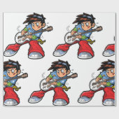 Papier Cadeau Cool Rock Star Guitariste Fun Musicien (Plat)