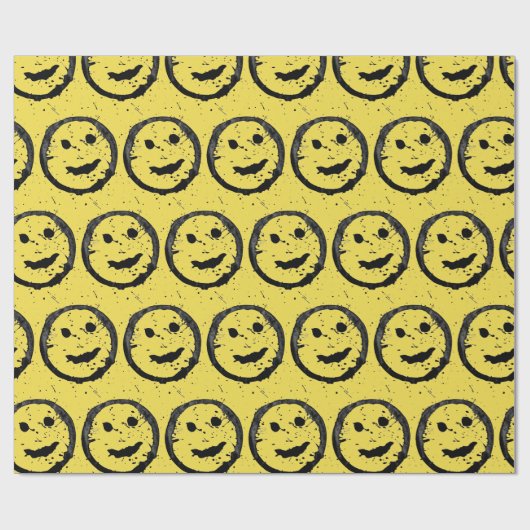 Papier Cadeau Cool Sardé Joyeux visage souriant motif jaune (Plat)
