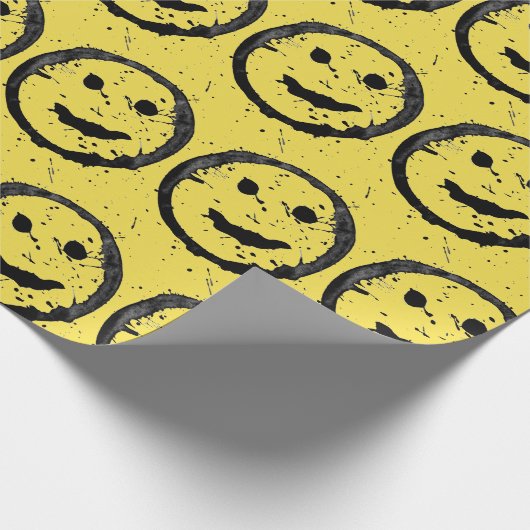 Papier Cadeau Cool Sardé Joyeux visage souriant motif jaune (Coin)