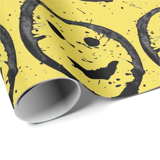 Papier Cadeau Cool Sardé Joyeux visage souriant motif jaune (Coin rond)