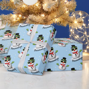 Papier Cadeau Cool Snowman Noël motif bleu hiver