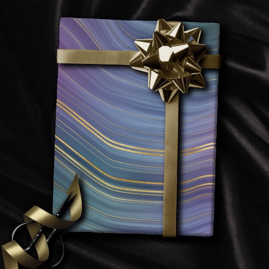 Papier Cadeau Cool Strata | Belle Agate bleu violet et or