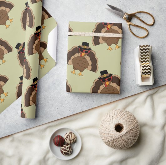 Papier Cadeau Cool Turquie Thanksgiving fun brun vert motif (Artisanat)