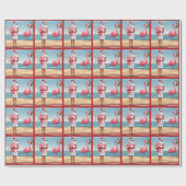 Papier Cadeau Cool Yule Père Noël et Flamant rose Beach Noël (Plat)