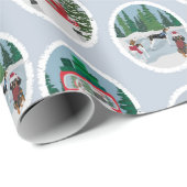 Papier Cadeau Coonhounds de déplacement sur le bleu (Coin rond)