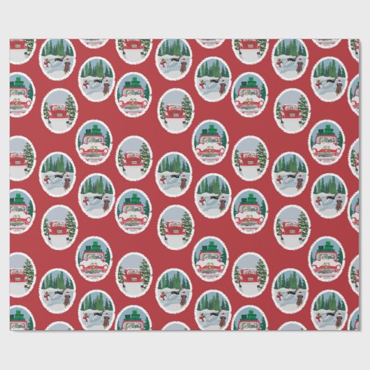 Papier Cadeau Coonhounds de déplacement sur le rouge (Plat)