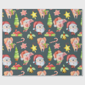 Papier Cadeau Coordination du Motif de porc de Noël (Plat)