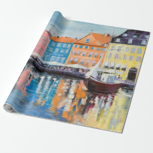 Papier Cadeau Copenhague dans un jour brillant, bâtiments coloré