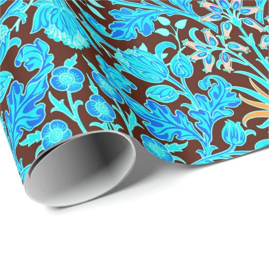 Papier Cadeau Copie, Aqua et brun de jacinthe de William Morris (Coin rond)