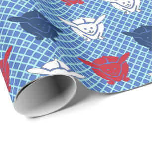 Papier Cadeau Copie de lapin, bleues japonais avec rouge et