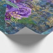 Papier Cadeau Coq couronné sur la flore violette bleue (Coin)