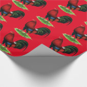 Papier Cadeau Coq de combat : Rouge foncé (Coin)