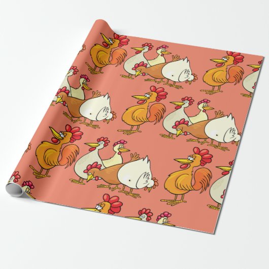 Papier Cadeau Coq Et Poules (Déroulé)