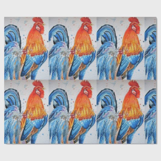 Papier Cadeau Coq rouge poulet poulet Rooster Aquarelle Wrapper (Plat)