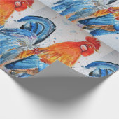 Papier Cadeau Coq rouge poulet poulet Rooster Aquarelle Wrapper (Coin)