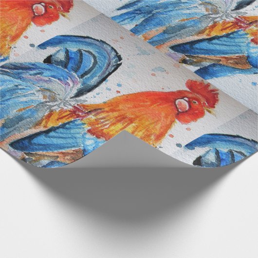 Papier Cadeau Coq rouge poulet poulet Rooster Aquarelle Wrapper (Coin)