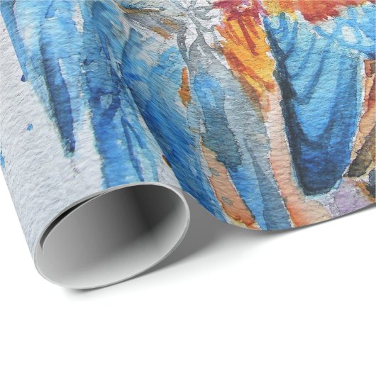 Papier Cadeau Coq rouge poulet poulet Rooster Aquarelle Wrapper (Coin rond)