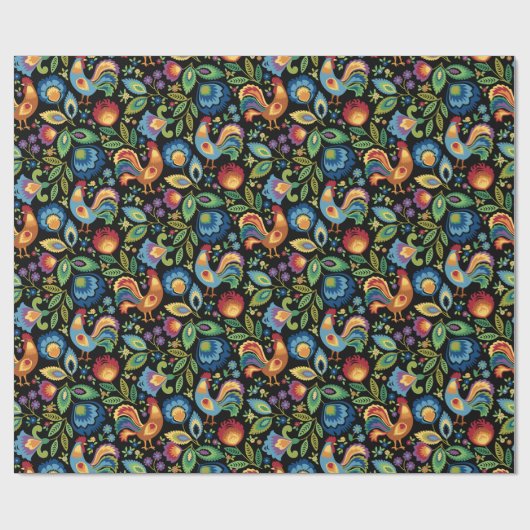 Papier Cadeau Coqs folkloriques polonais (Plat)