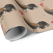 Papier Cadeau coqs sur fond marron (Coin rond)