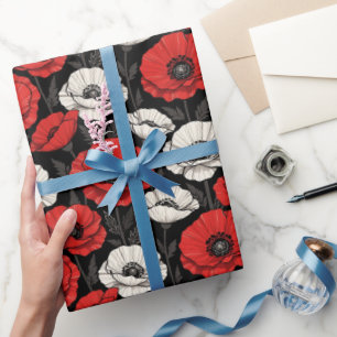 Papier Cadeau Coquelicots Art Déco audacieux en rouge et noir