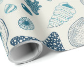 Papier Cadeau Coques de mer sur blanc (Coin rond)