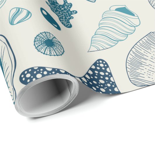 Papier Cadeau Coques de mer sur blanc (Coin rond)