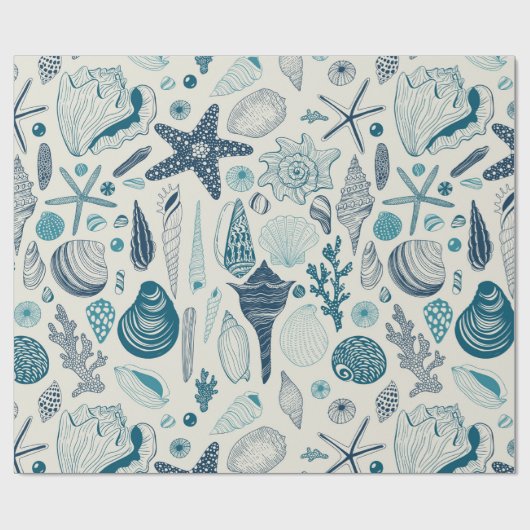 Papier Cadeau Coques de mer sur blanc (Plat)