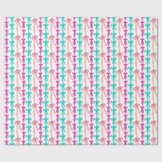 Papier Cadeau Coquette Aquarelle Turquoise & Vaches Roses (Plat)