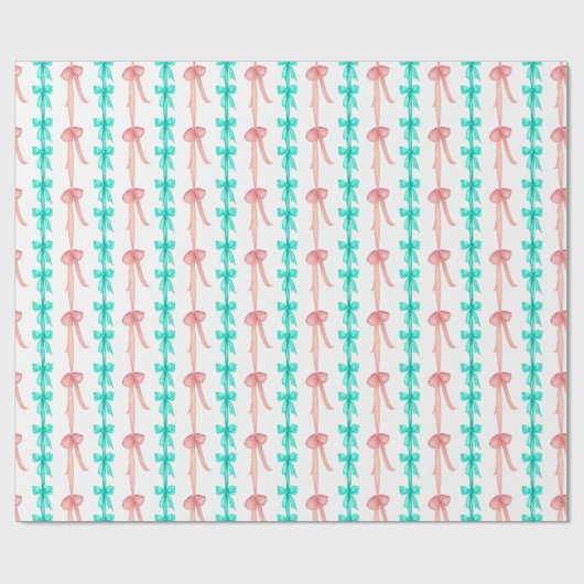 Papier Cadeau Coquette Aquarelle Turquoise & Vaches Roses (Plat)