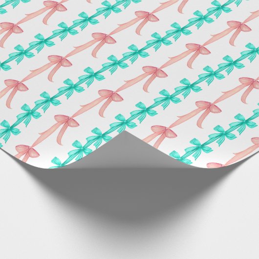 Papier Cadeau Coquette Aquarelle Turquoise & Vaches Roses (Coin)