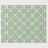 Papier Cadeau Coquette Bows Gingham Pattern Cream Sage Green  (Plat)