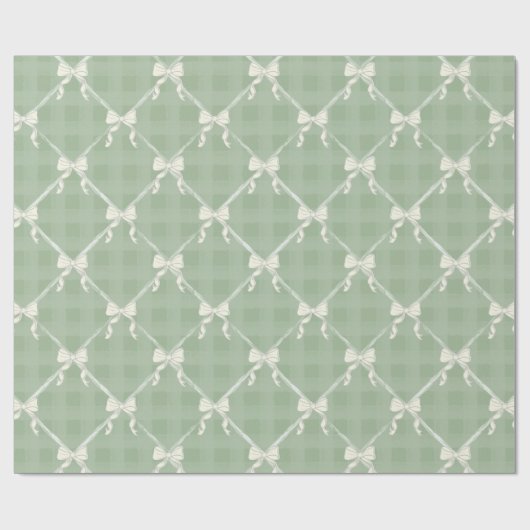 Papier Cadeau Coquette Bows Gingham Pattern Cream Sage Green (Plat)