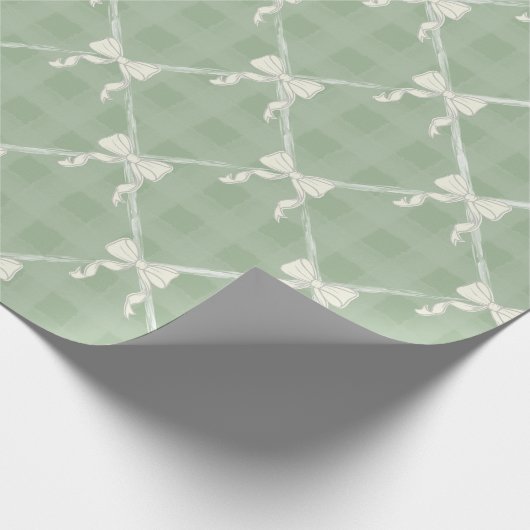 Papier Cadeau Coquette Bows Gingham Pattern Cream Sage Green  (Coin)