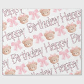 Papier Cadeau Coquette Bows & Teddy Bear - Joyeux anniversaire (Plat)