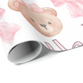 Papier Cadeau Coquette Bows & Teddy Bear - Joyeux anniversaire (Coin rond)
