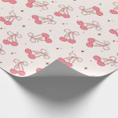 Papier Cadeau Coquette Cherry Pink Bow Girly Wrapping Paper Roll (Coin)