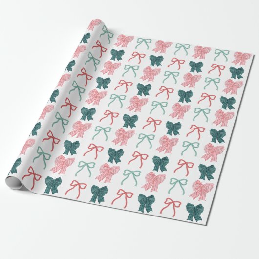 Papier Cadeau Coquette core Red & Green Bows Noël (Déroulé)