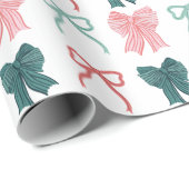 Papier Cadeau Coquette core Red & Green Bows Noël (Coin rond)