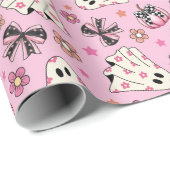 Papier Cadeau Coquette florale rose pâle Fantôme Citrouilles (Coin rond)