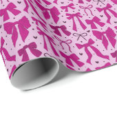Papier Cadeau Coquette Magenta Bows & Coeurs (Coin rond)