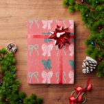 Papier Cadeau Coquette Red & Green Bows Red Christmas Holiday<br><div class="desc">Célébrez la saison en beauté avec ce papier d'emballage de Noël charmant et d'inspiration coquette, avec des arcs dessinés à la main, des couleurs douces, et un design romantique, rempli de rubans. Il comporte quatre arcs dessinés à la main : un ruban rose gras avec des rayures rouges, un ruban...</div>